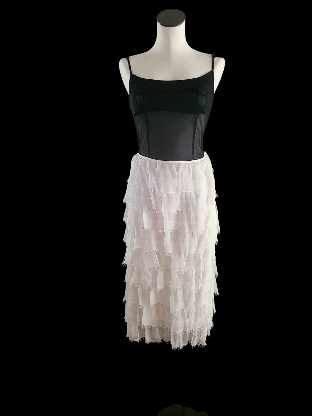 Amelia Toro Ivory Silk Chiffon Tiered Ruffle Skirt